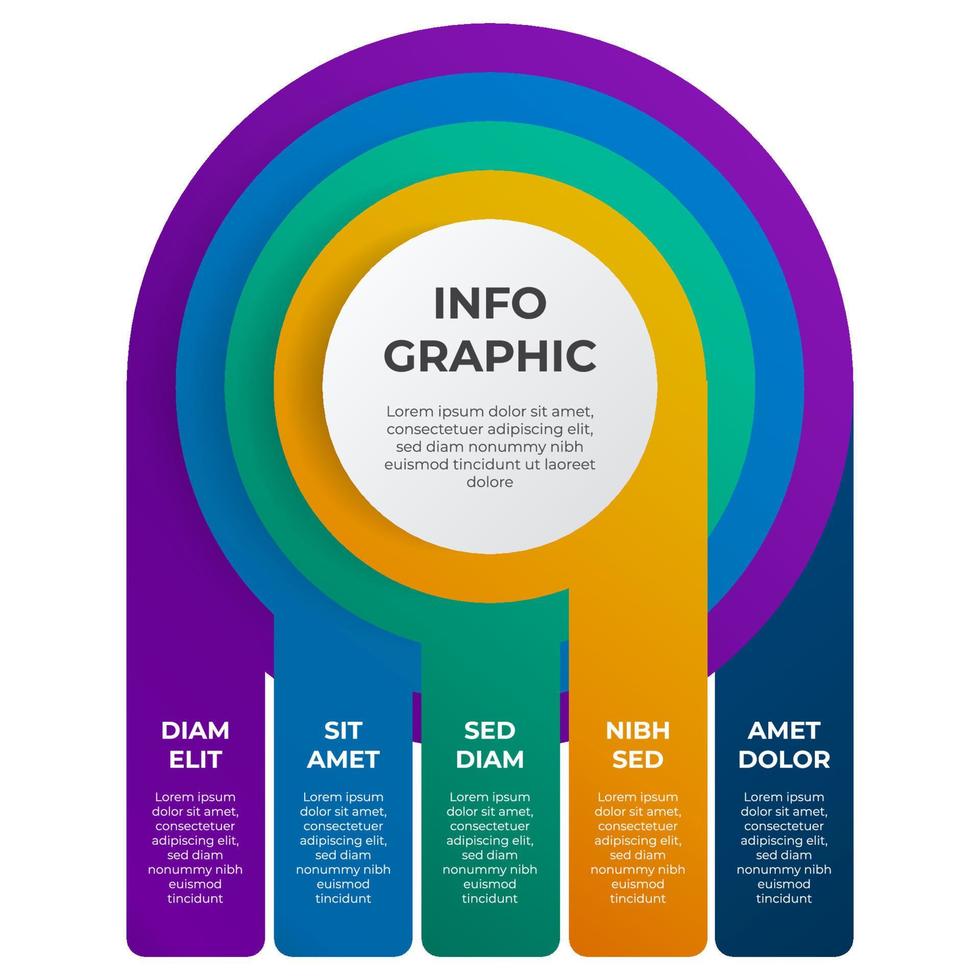 cirkel lijst infographic element sjabloon vector, 5 punten, opties, stappen diagram indeling. vector