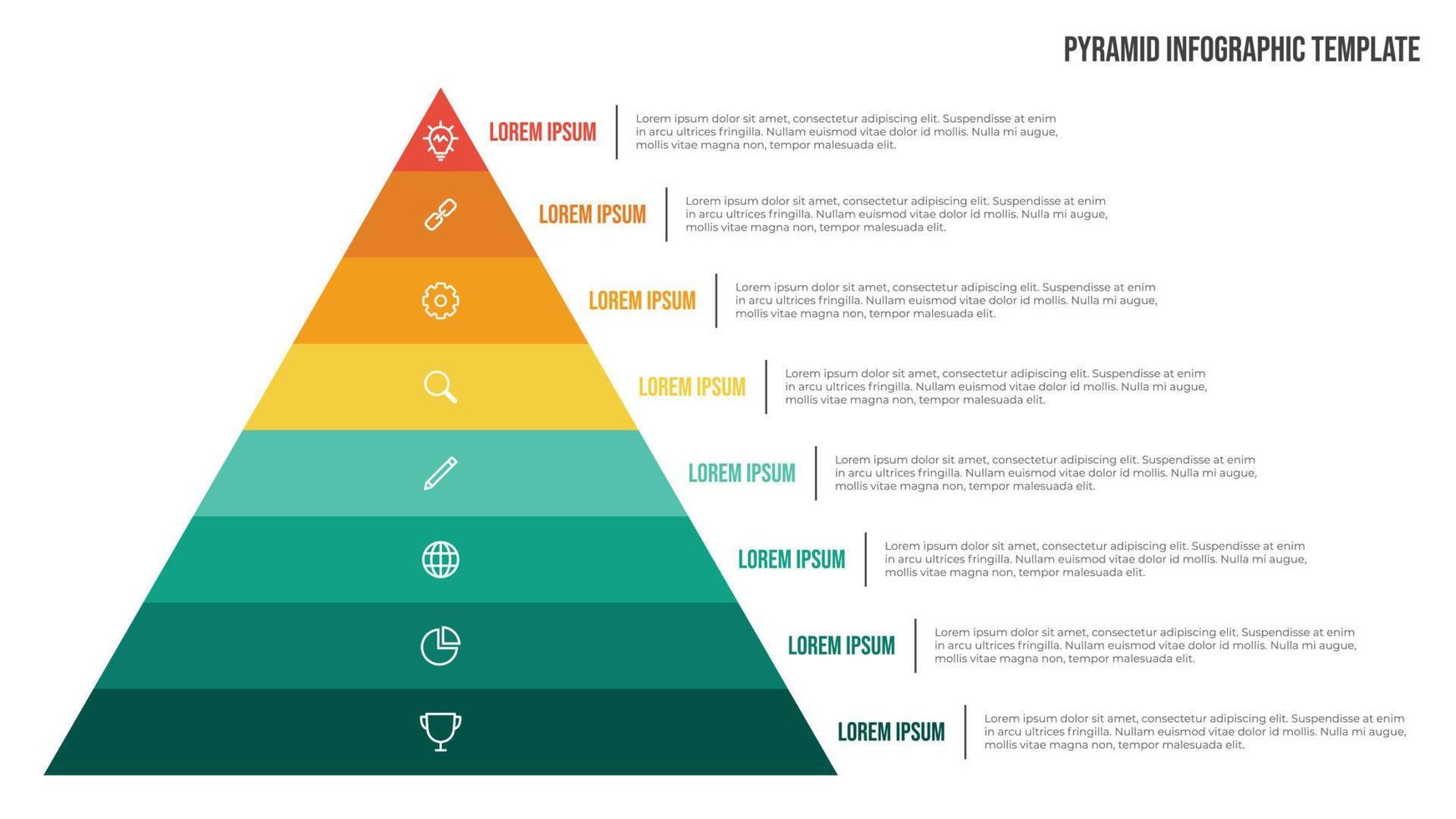 piramide lijst infographic sjabloon vector met 8 points en pictogrammen. gebruik naar tonen proportioneel, onderling verbonden, of hiërarchisch verhoudingen. gebruik voor presentatie schuiven, banier, brochure, folder.