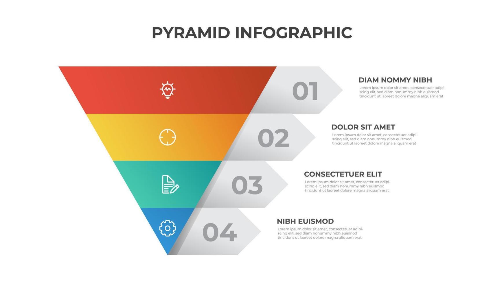 4 points van piramide lijst diagram, driehoek gesegmenteerd niveau lay-out, infographic element sjabloon vector