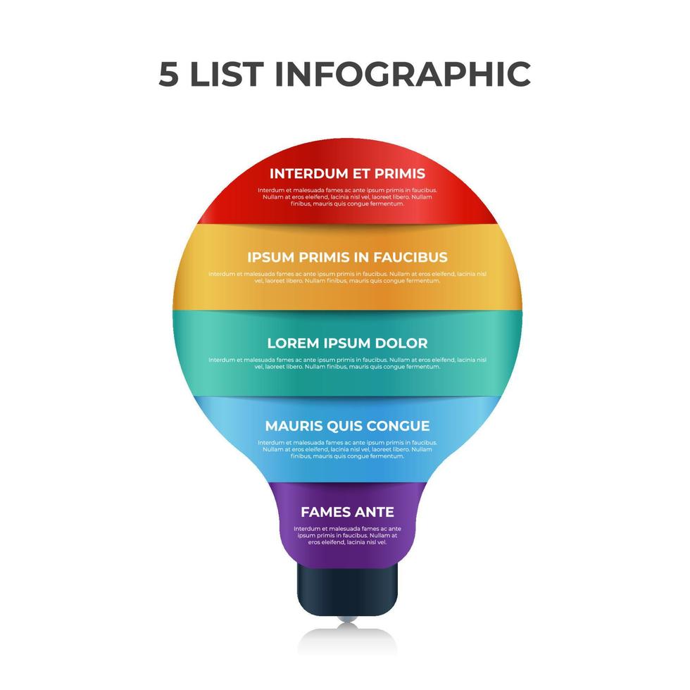 licht lamp infographic element vector met 5 lijst, stappen, opties, lagen, tabel diagram