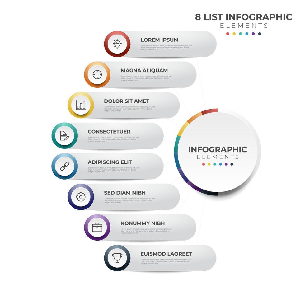 8 points van stappen, circulaire lijst diagram , infographic element lay-out sjabloon vector met pictogrammen