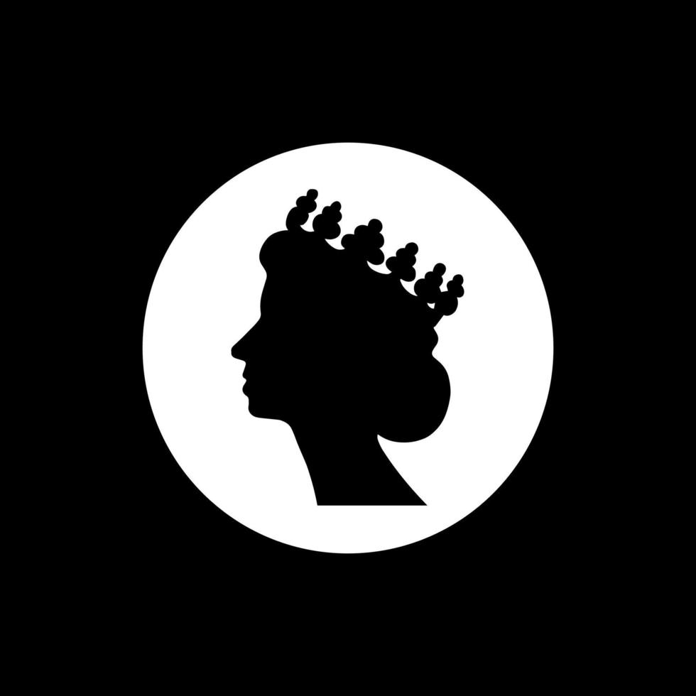 zwart vector silhouet van koningin Elizabeth. traditioneel vector beeld van de koningin van Super goed Brittannië vervelend kroon kant visie.