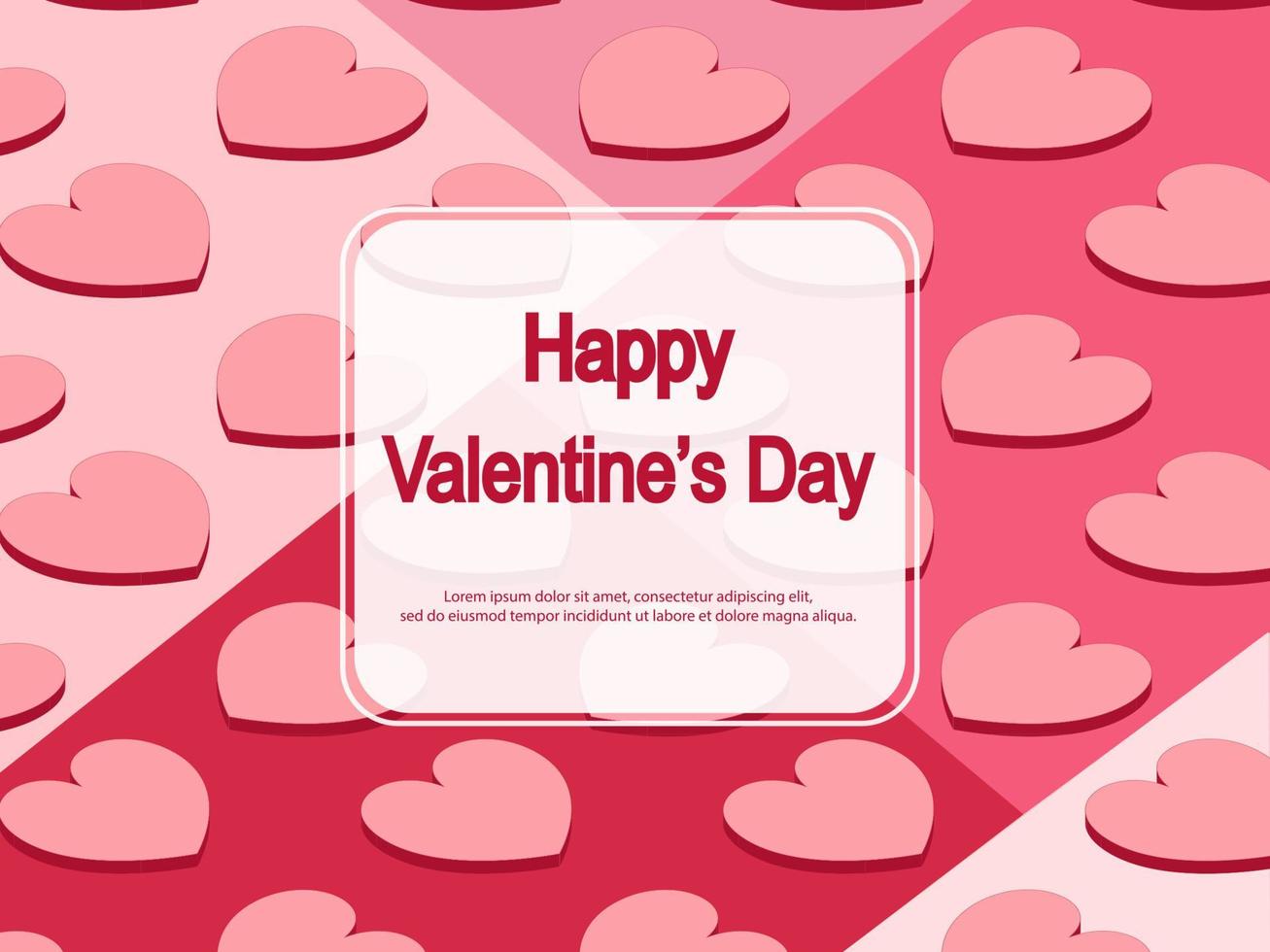 Valentijnsdag dag concept achtergrond. isometrische roze harten met kader. uitverkoop banier of groet kaart. vlak ontwerp vector illustratie