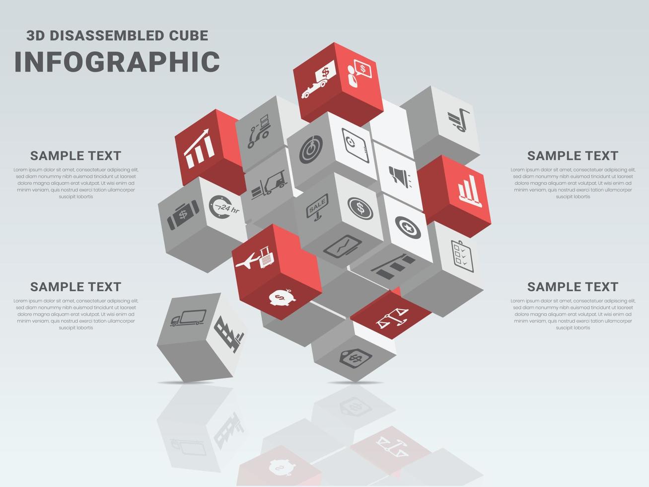 3d gedemonteerd kubus infographics sjabloon vector