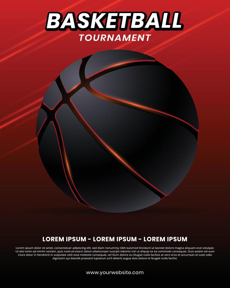 toernooi reclame banier poster met zwart basketbal en rood achtergrond vector