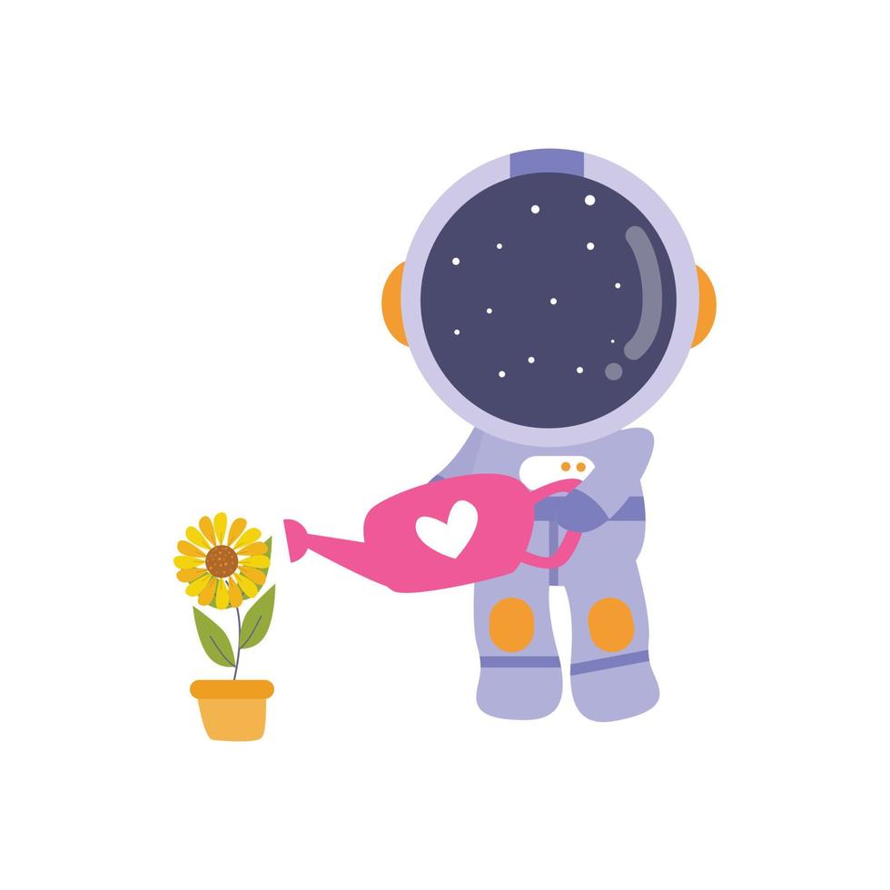 illustratie vector grafisch weinig astronaut gieter bloem