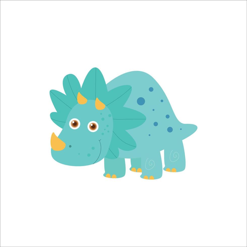 grappig dino triceratopen, schattig baby prehistorisch dinosaurus, tekenfilm illustratie vector grafisch jurrasic