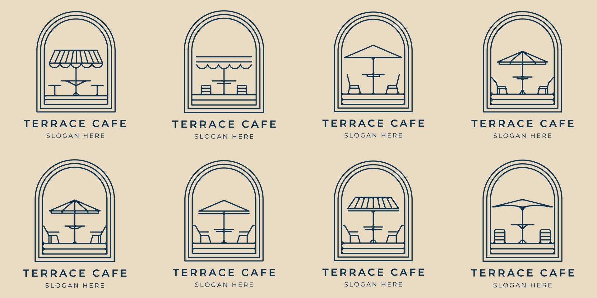 reeks terras cafe lijn kunst logo minimalistische icoon en symbool, met embleem vector illustratie ontwerp