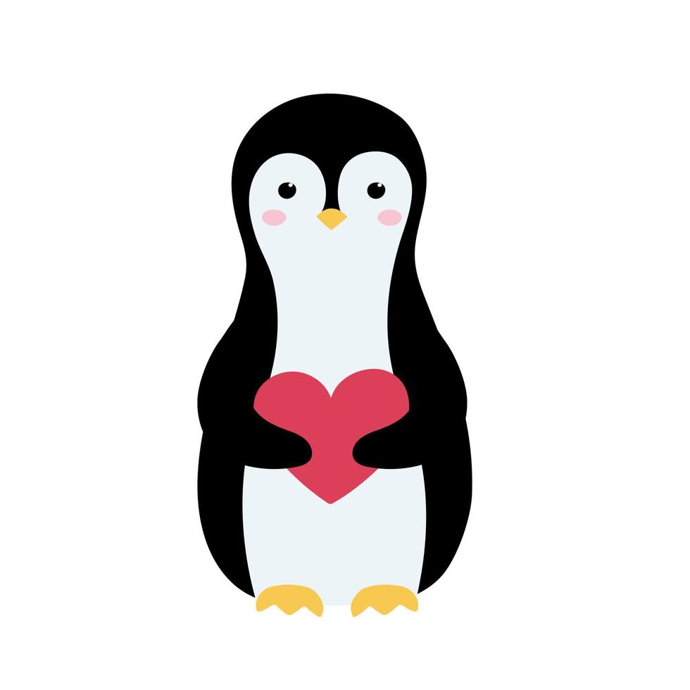 schattig pinguïn houdt liefde hart. ontwerp element voor groet kaart, uitnodiging, poster, banier, afdrukken vector