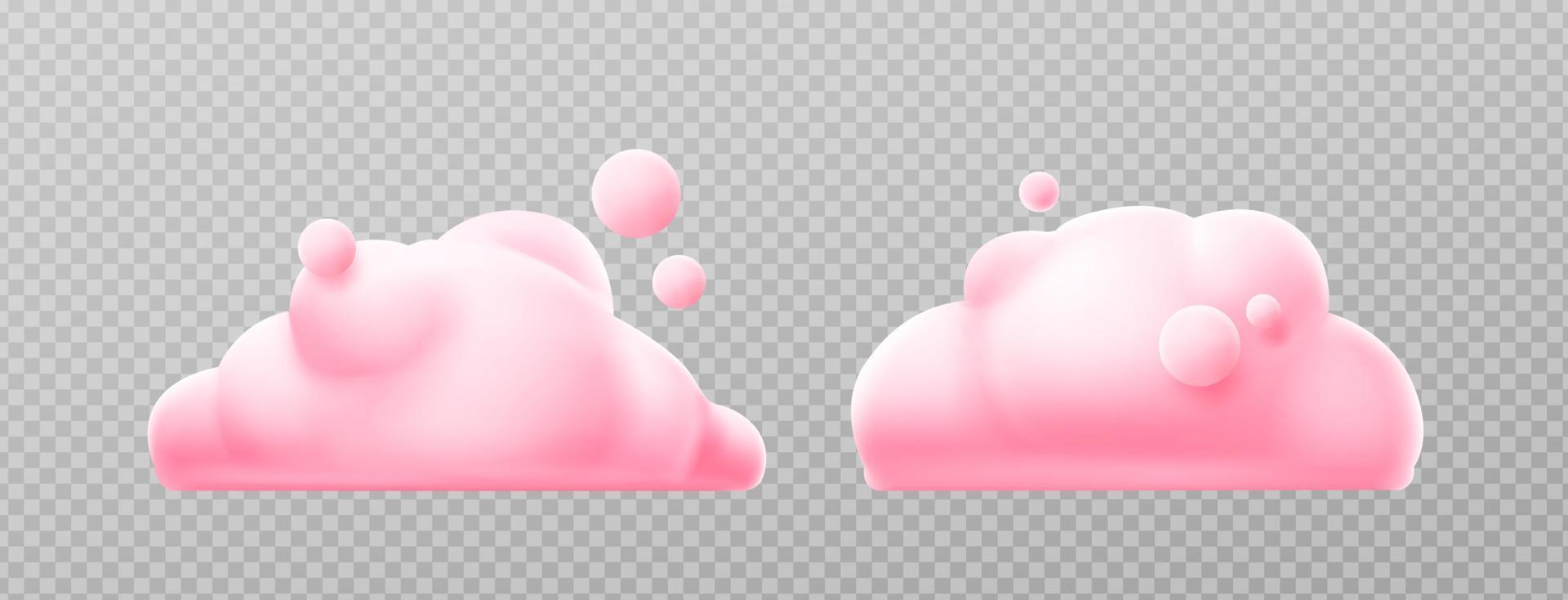 3d geven roze wolken, pluizig spindrift draaikolken vector