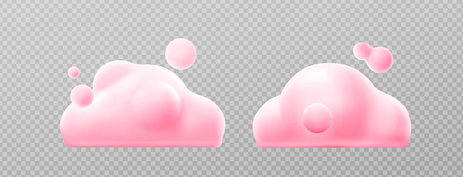 3d geven roze wolken, pluizig spindrift draaikolken vector