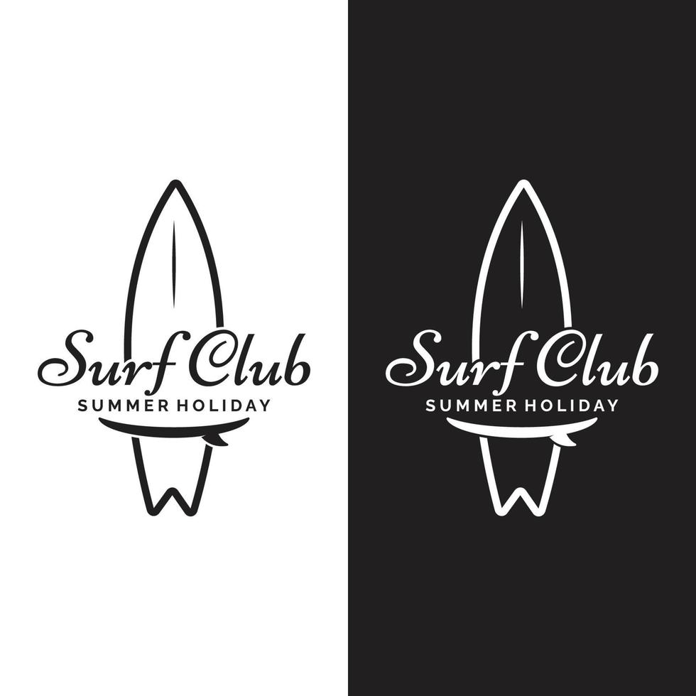 wijnoogst surfboard logo sjabloon, surfen Aan een zomer strand.voor zakelijk, badge, vakantie, , etiket, embleem. vector