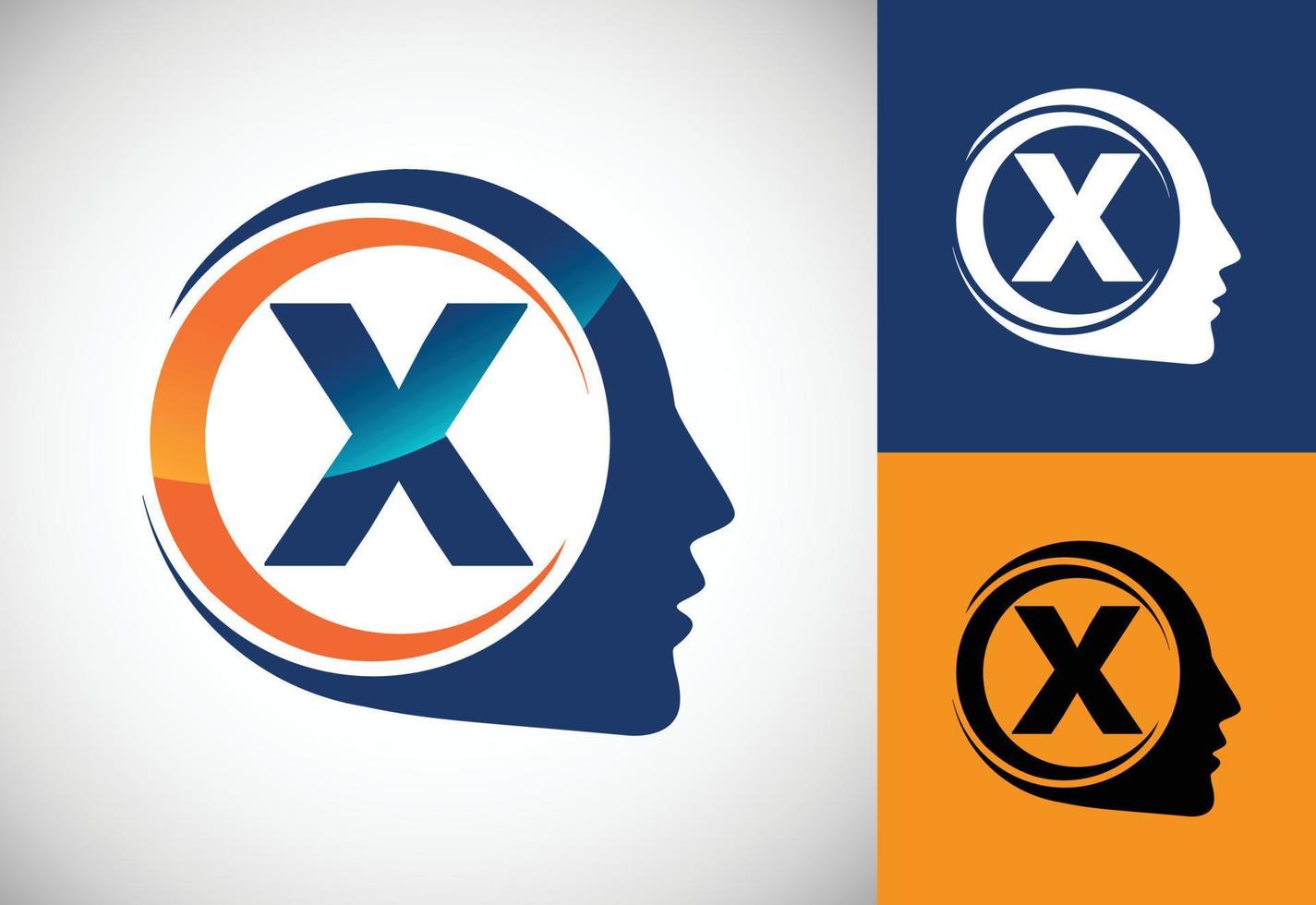 eerste alfabet X met de menselijk brein, een logo voor wetenschap, medisch Onderzoek, technologie, ai vector