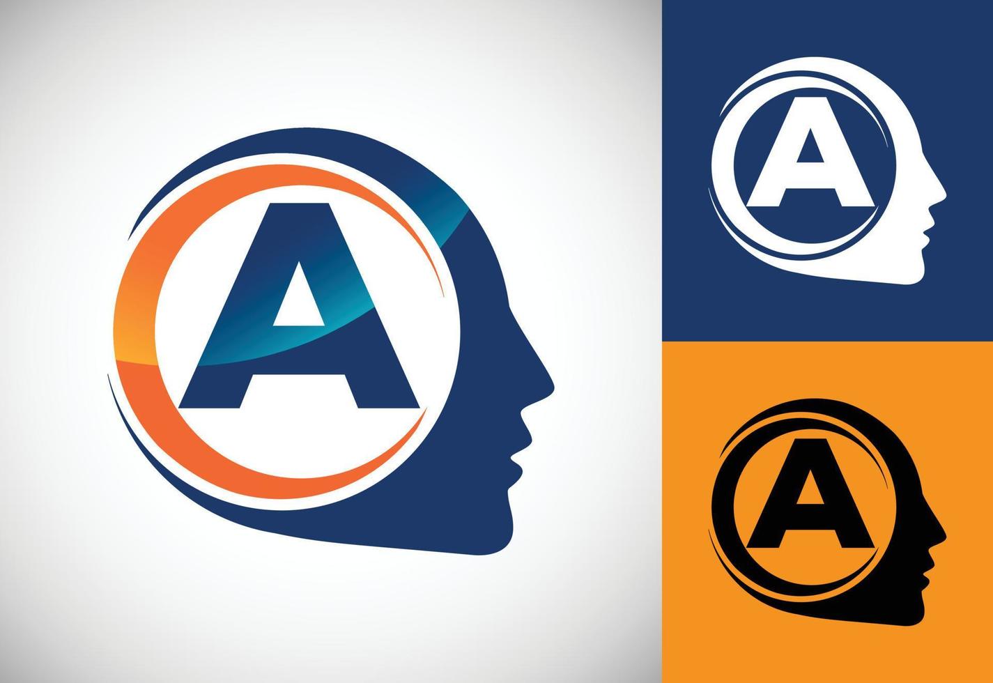 eerste alfabet een met de menselijk brein, een logo voor wetenschap, medisch Onderzoek, technologie, ai vector