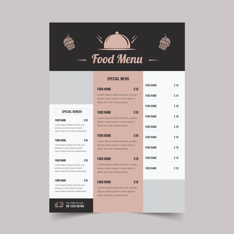 minimaal voedsel menu sjabloon, restaurant menu ontwerp sjabloon vector