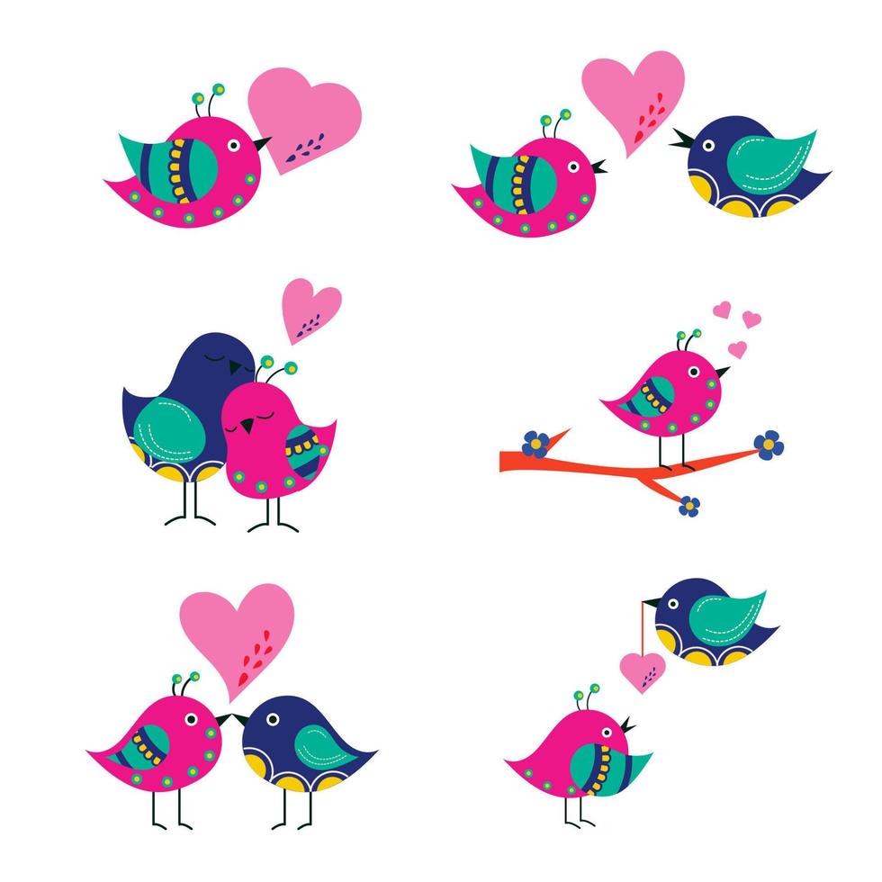 een verzameling van tekenfilm vogelstand in liefde. Valentijnsdag dag vector