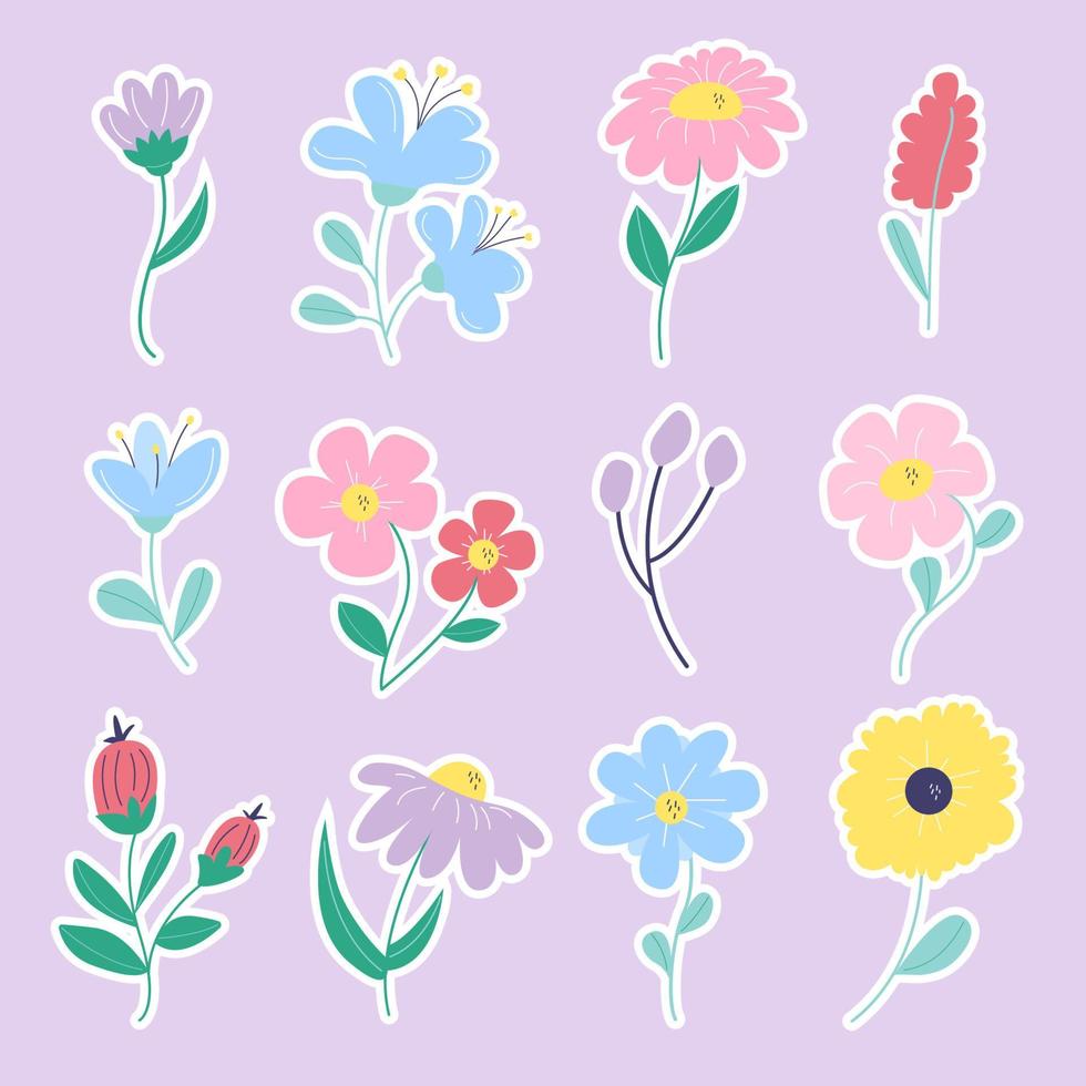 verzameling van stickers van lente, zomer bloemen. vector