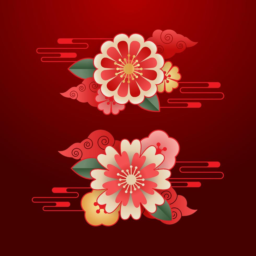 wechinees ornament bloemen vector set, oosters bloem sjabloon ontwerp element, Chinese nieuw jaar b