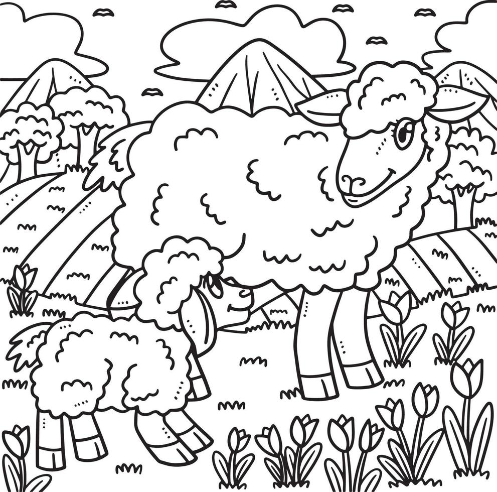 moeder schapen en lam kleur bladzijde voor kinderen vector