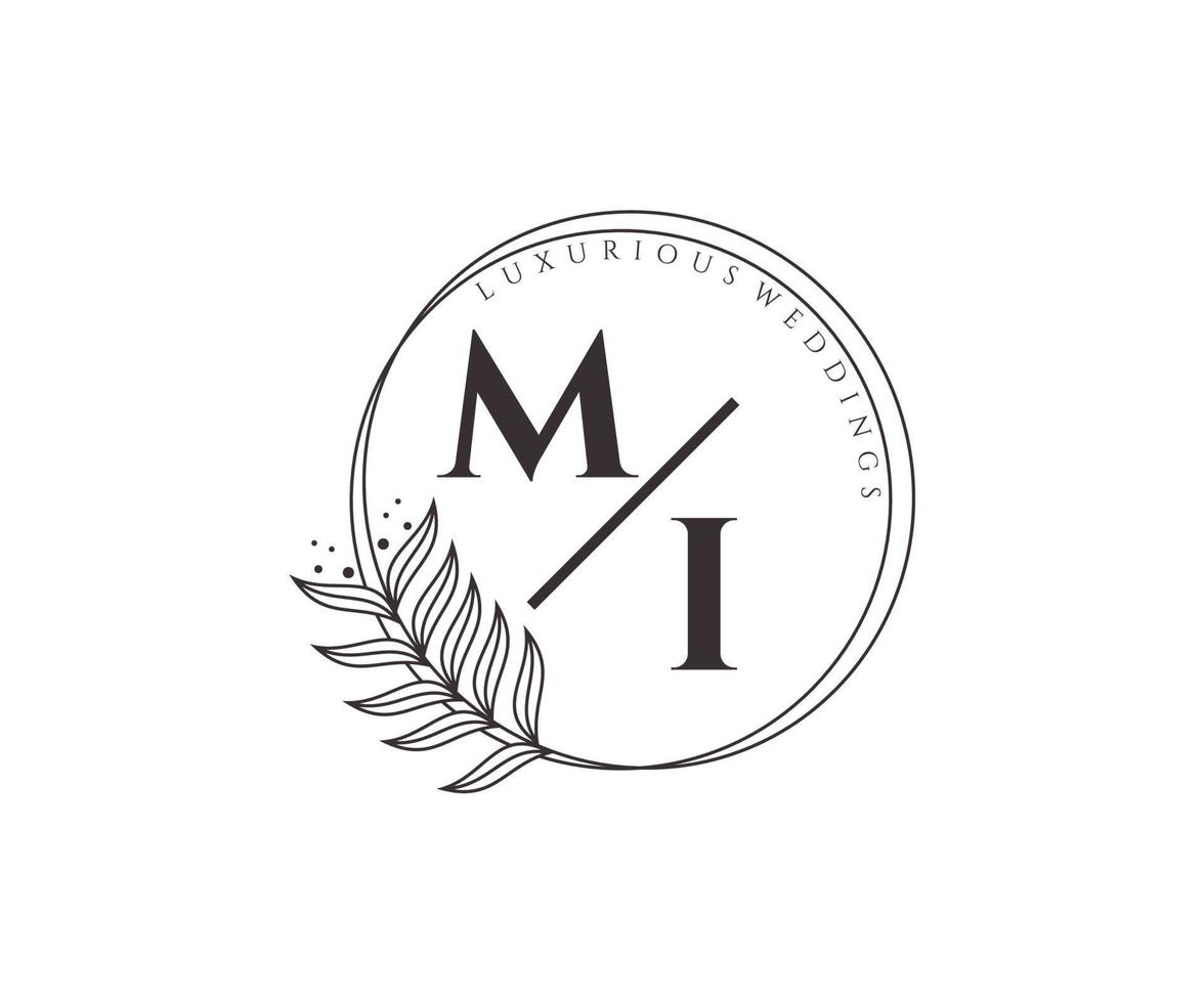 mi initialen brief bruiloft monogram logos sjabloon, hand- getrokken modern minimalistisch en bloemen Sjablonen voor uitnodiging kaarten, opslaan de datum, elegant identiteit. vector