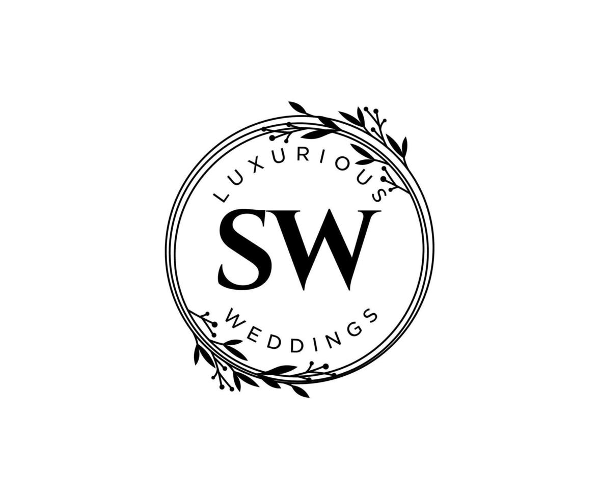 sw initialen brief bruiloft monogram logos sjabloon, hand- getrokken modern minimalistisch en bloemen Sjablonen voor uitnodiging kaarten, opslaan de datum, elegant identiteit. vector