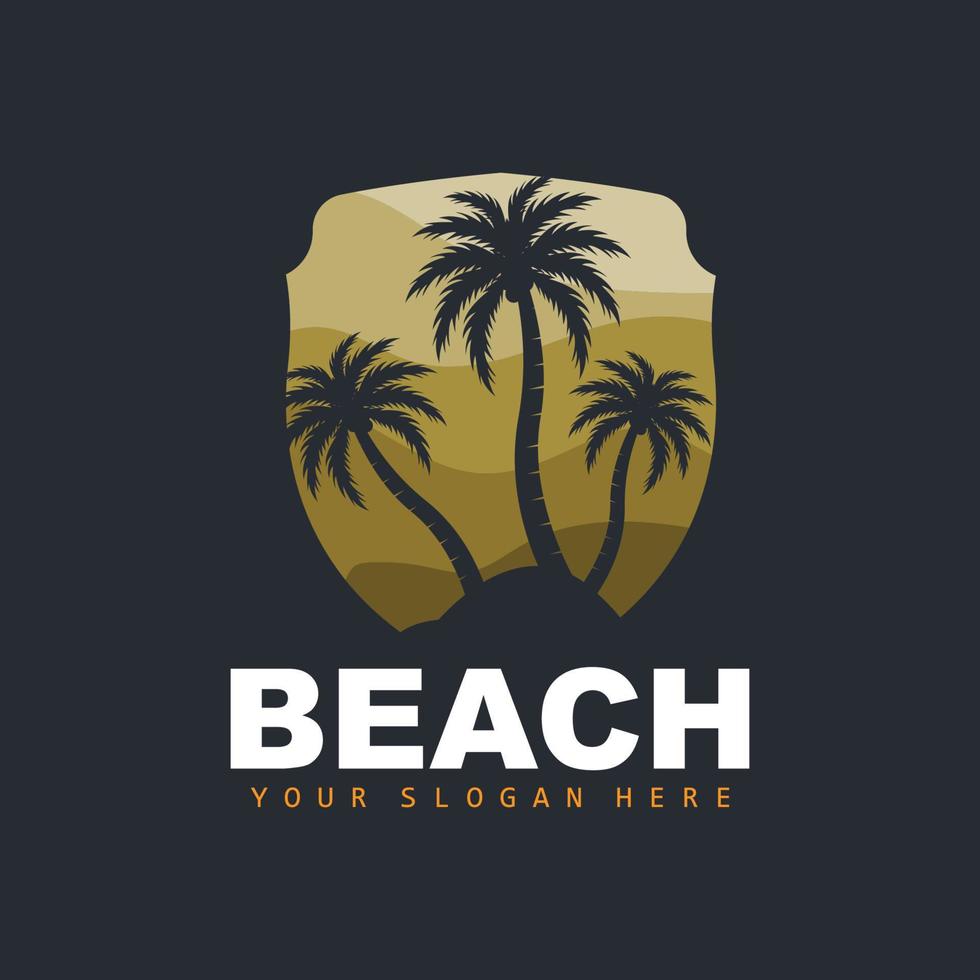kokosnoot boom logo met strand atmosfeer, strand fabriek vector, zonsondergang visie ontwerp vector