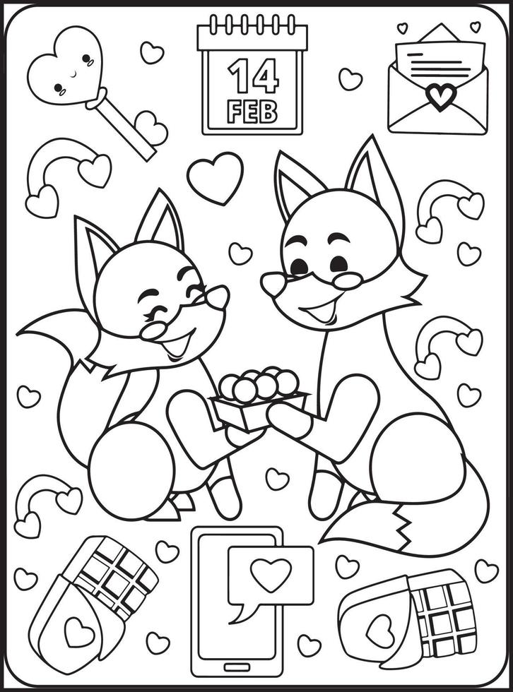 Valentijnsdag dag kleur Pagina's voor kinderen vector