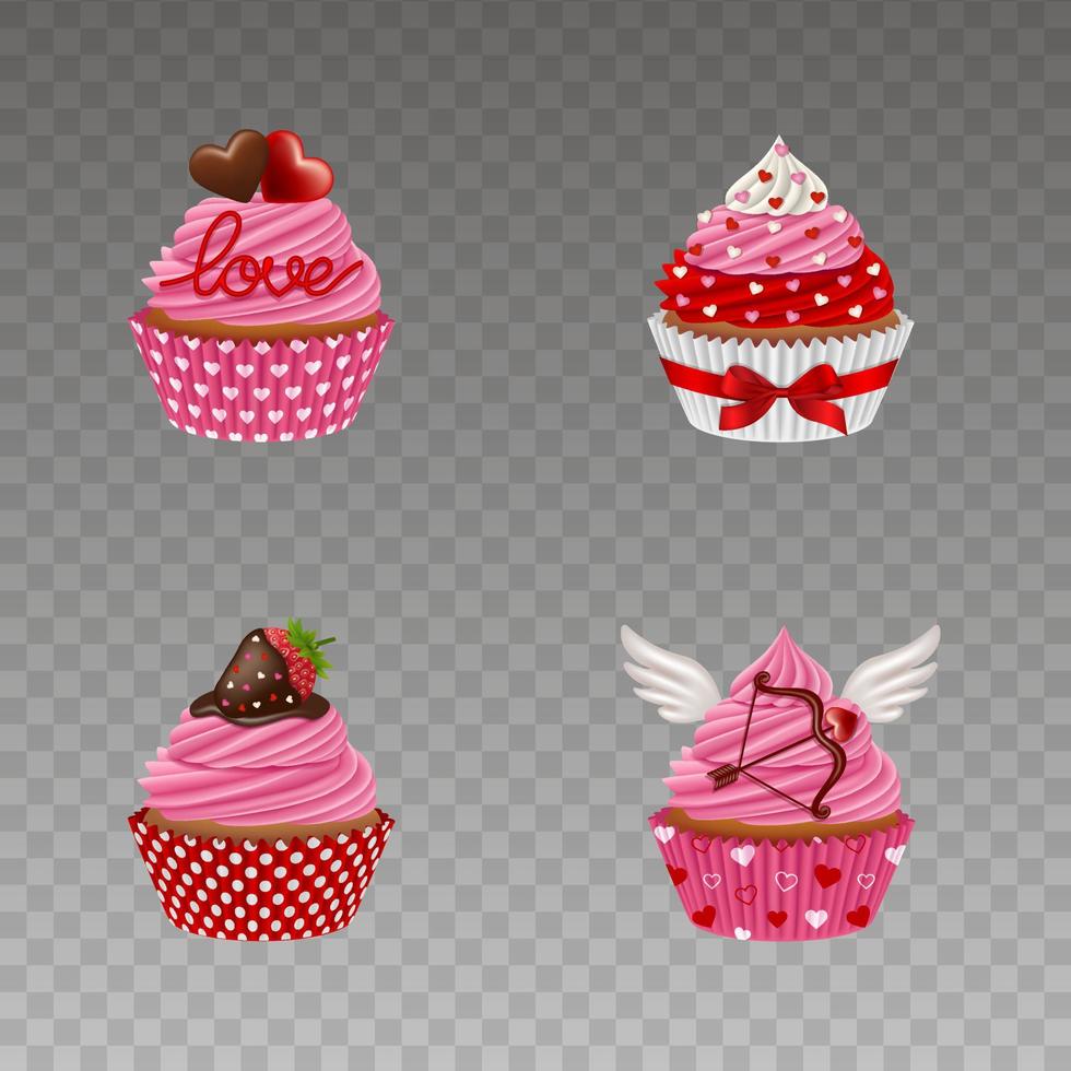 reeks van geïsoleerd Valentijnsdag dag cupcakes vector
