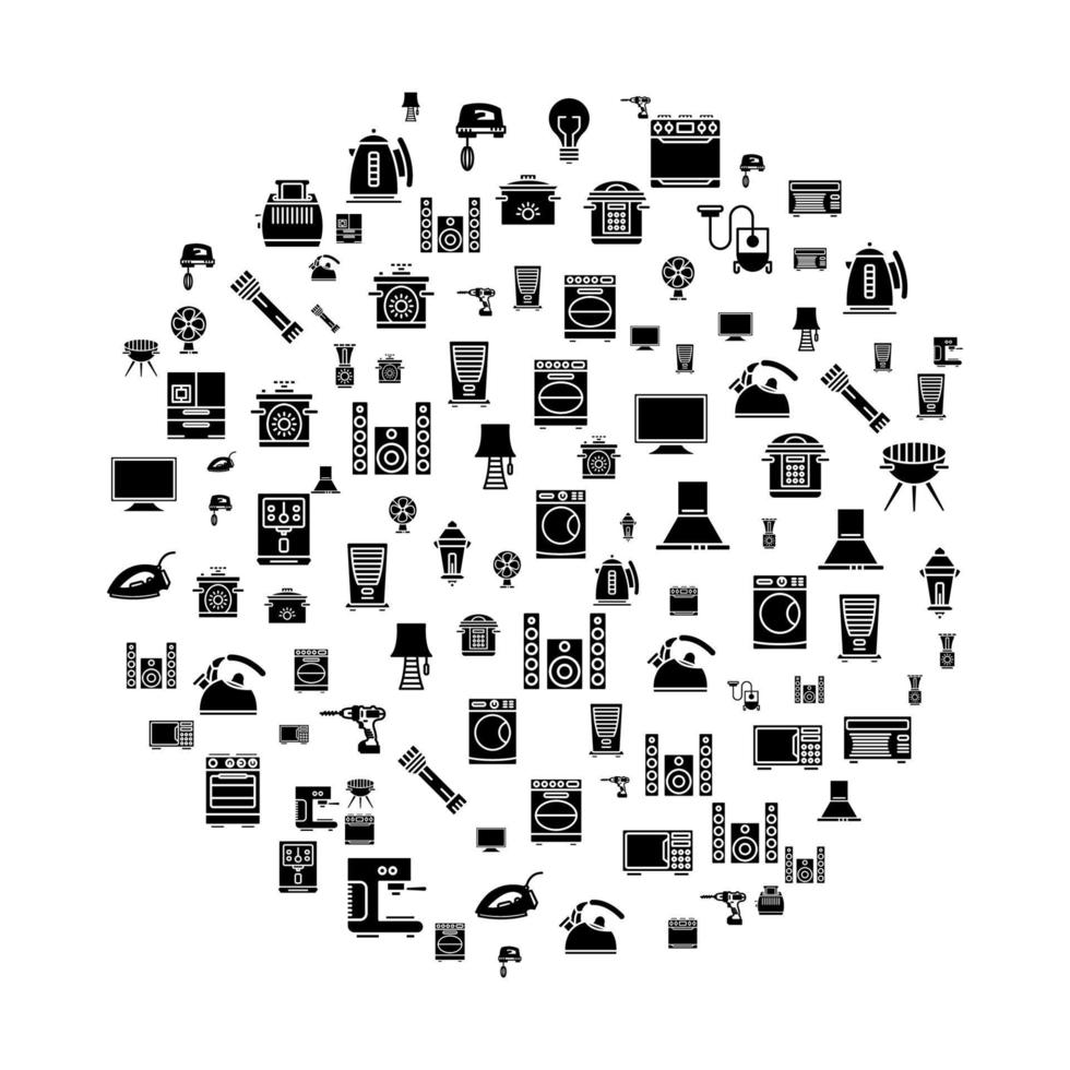 huishouden apparaten en toestel concept in cirkel met schoon en gemakkelijk pictogrammen, infographic idee van maken creatief producten. sjabloon voor website banier, folder en poster. vector