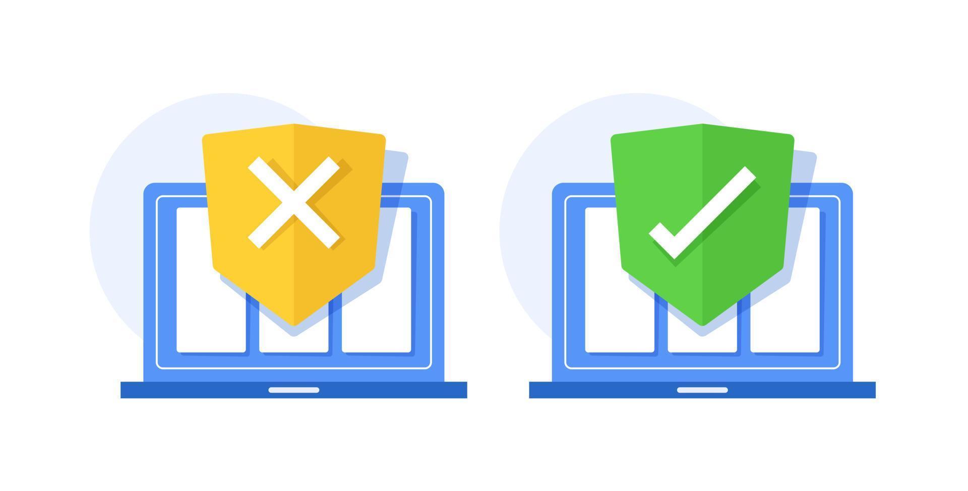 online veiligheid web bescherming schild pictogrammen Aan computer laptop of pc beschermde met veiligheid privacy toegang vector vlak tekenfilm
