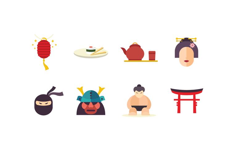 Japan platte pictogram pack vector