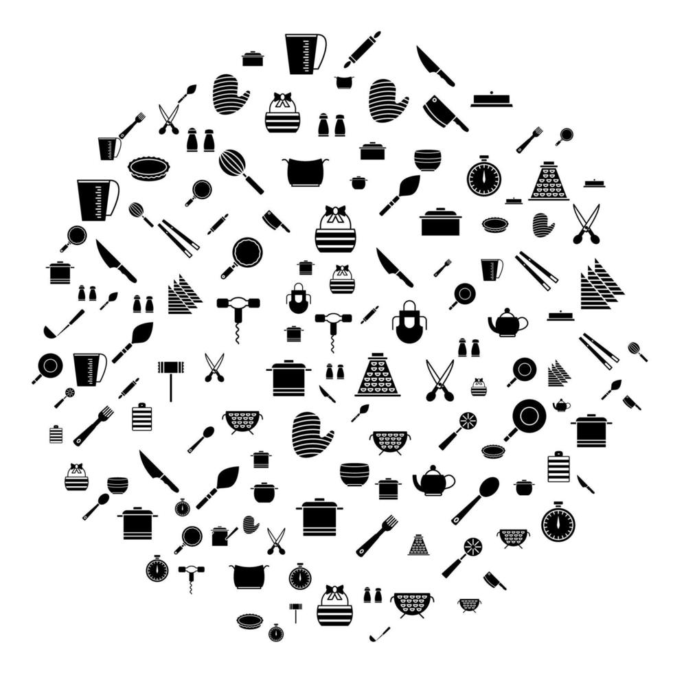 keuken gereedschap concept in cirkel met schoon en gemakkelijk pictogrammen, infographic idee van maken creatief producten. sjabloon voor website banier, folder en poster. vector