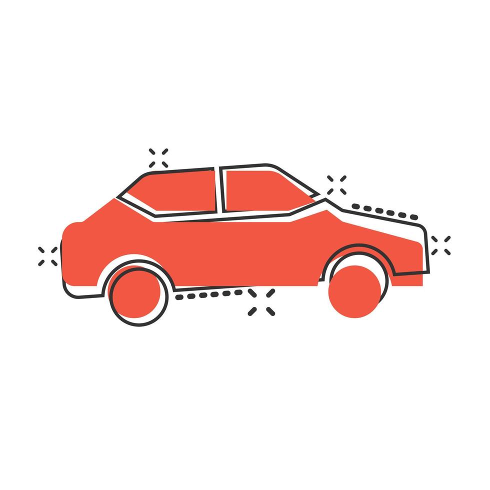auto icoon in grappig stijl. auto- voertuig tekenfilm vector illustratie Aan wit geïsoleerd achtergrond. sedan plons effect bedrijf concept.