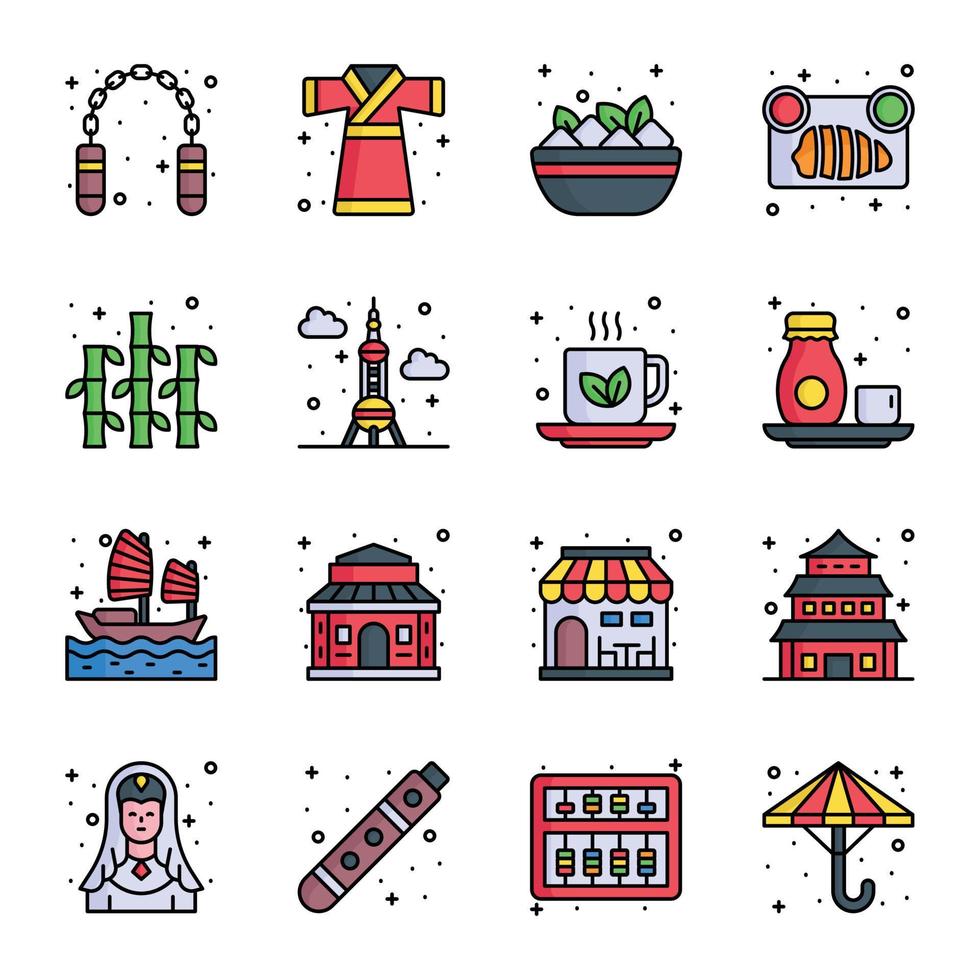 Chinese nieuw jaar en cultuur pictogrammen reeks in modern ontwerp stijl, gemakkelijk naar gebruik en bewerkbare vectoren