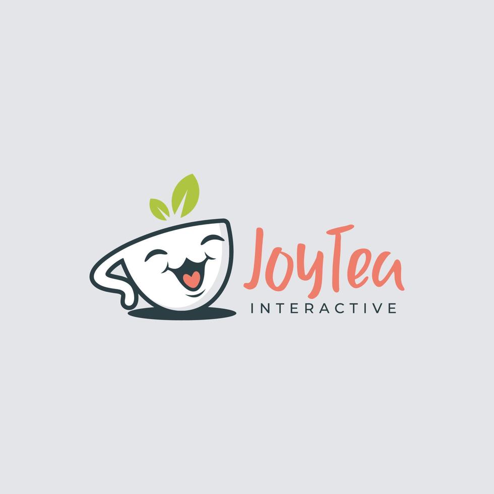gelukkig thee logo met gelukkig gezicht in glas reflecterend de vreugde in drinken thee vector