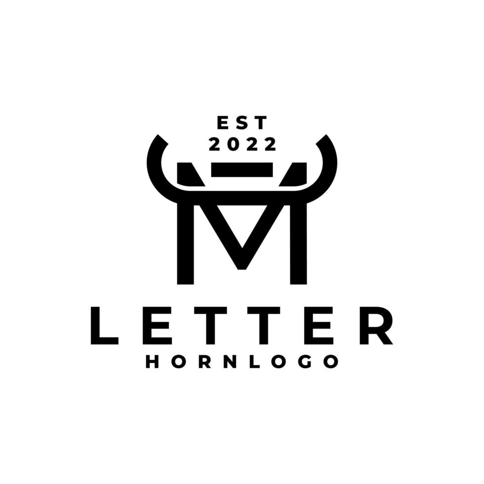 brief m met toeter logo. brief met stier toeter logo vector sjabloon.