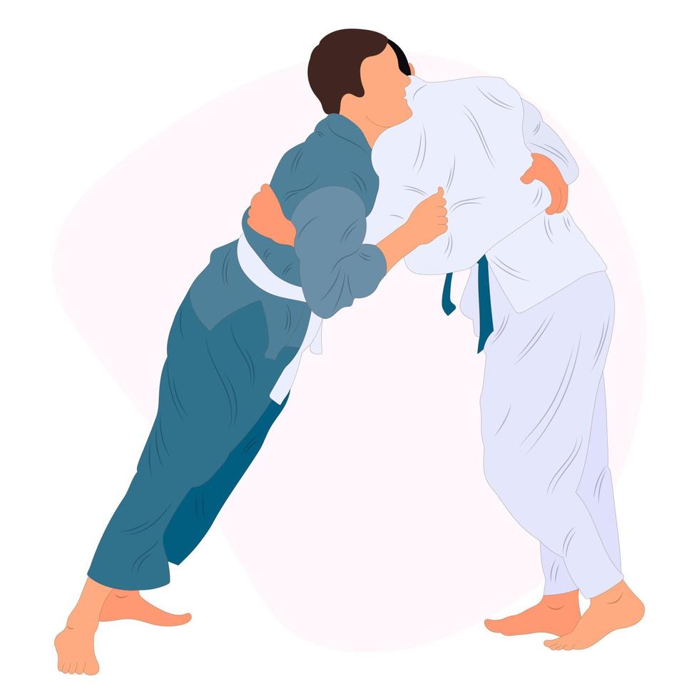 atleet judoka, judoka, vechter in een duel, gevecht, wedstrijd. judo sport, krijgshaftig kunst. vlak stijl. vector