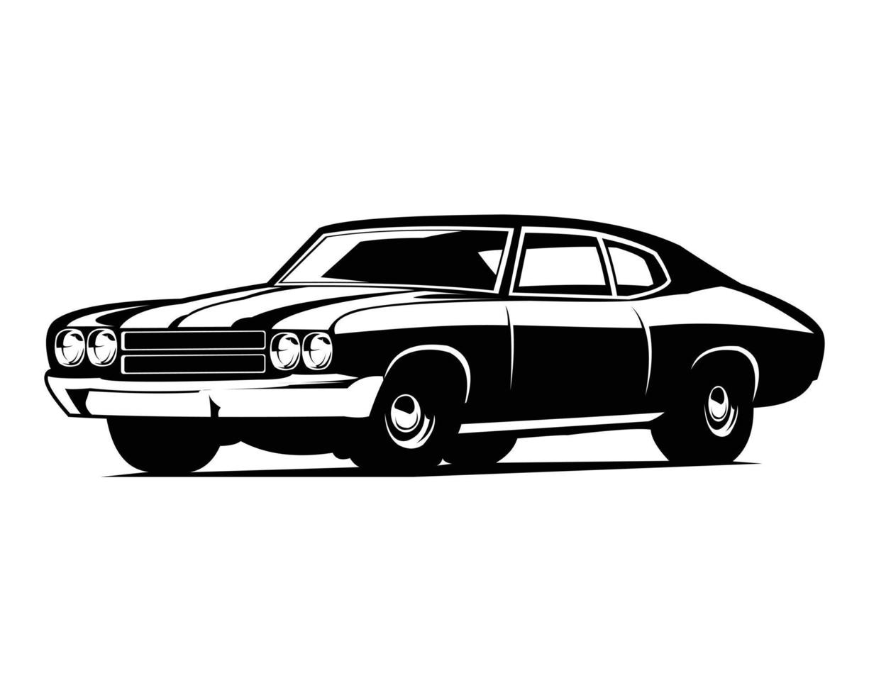 Jaren 70 spier auto logo silhouet silhouet. geïsoleerd wit achtergrond visie van kant. het beste voor insignes, emblemen, pictogrammen en de oud auto industrie. vector illustratie eps 10.