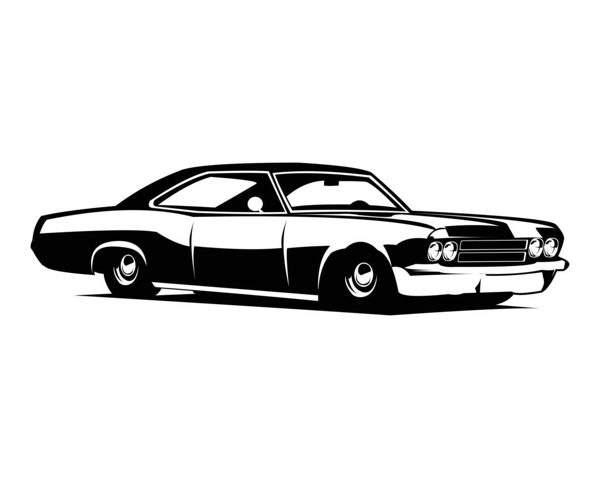 Amerikaans spier auto logo 1970 oud silhouet. geïsoleerd wit achtergrond visie van kant. het beste voor insigne, embleem, concept. beschikbaar in eps 10. vector