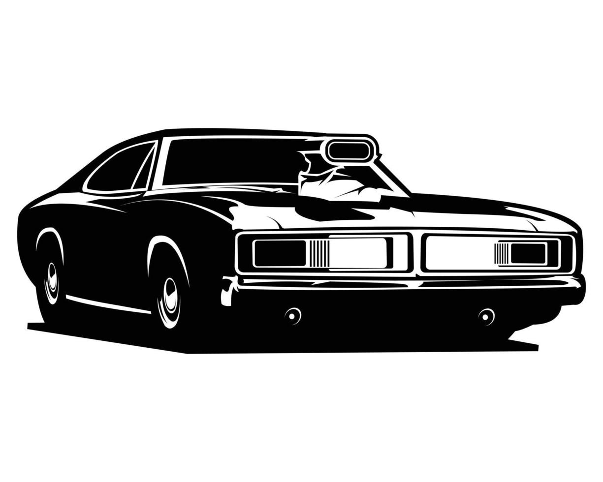 ontwijken aanjager auto logo 1970 silhouet geïsoleerd wit achtergrond visie van voorkant. het beste voor de auto industrie. vector