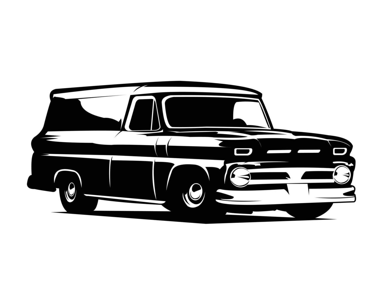 1965 paneel vrachtauto silhouet. visie van kant geïsoleerd wit achtergrond. het beste voor insignes, emblemen, pictogrammen, sticker ontwerpen, en voor de vrachtvervoer industrie. vector