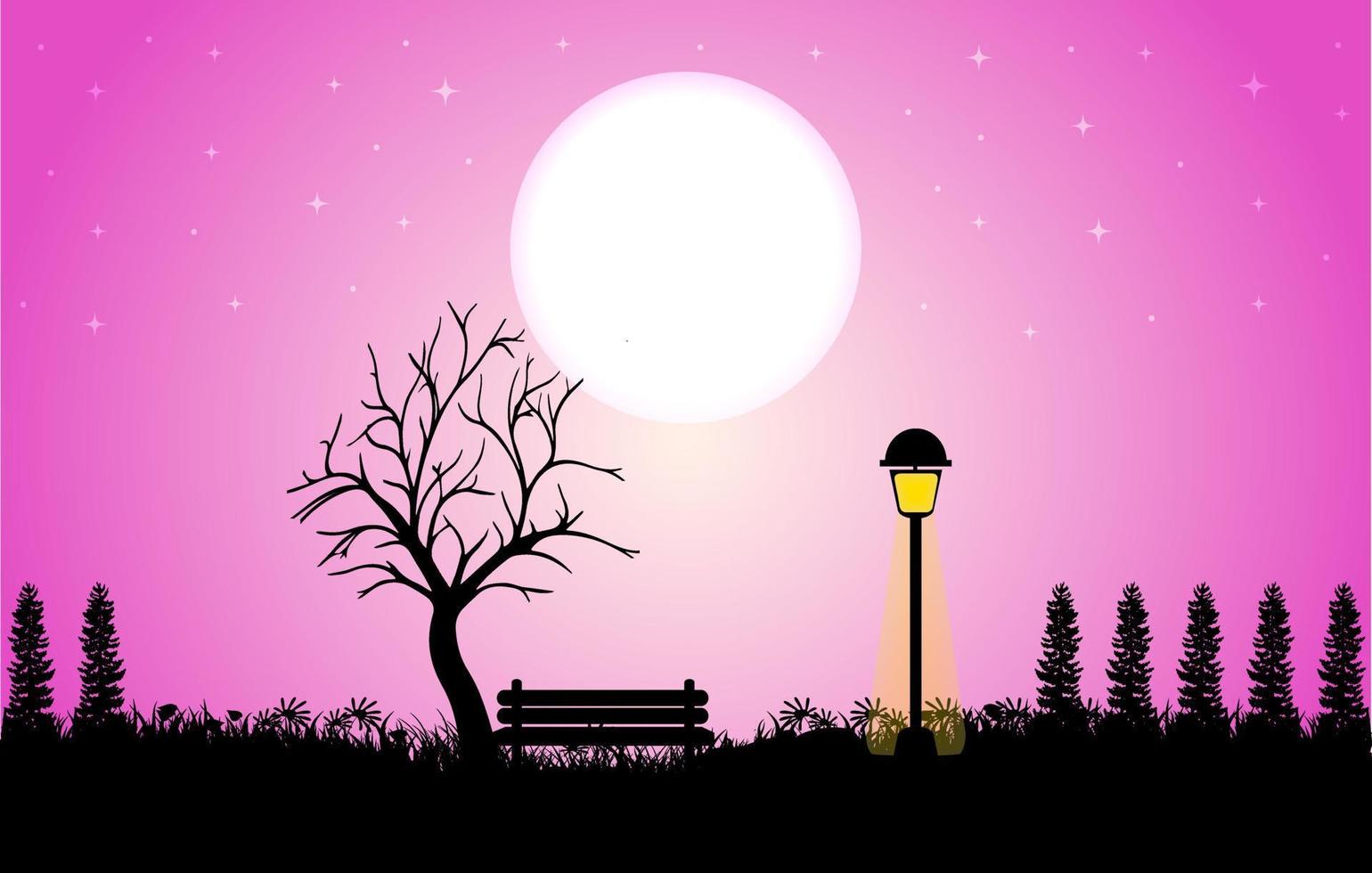 mooi landschap achtergrond vector vrij, illustratie, romantisch landschap vector illustratie, maanlicht landschap met sterren Aan de nacht lucht, mooi middernacht achtergrond