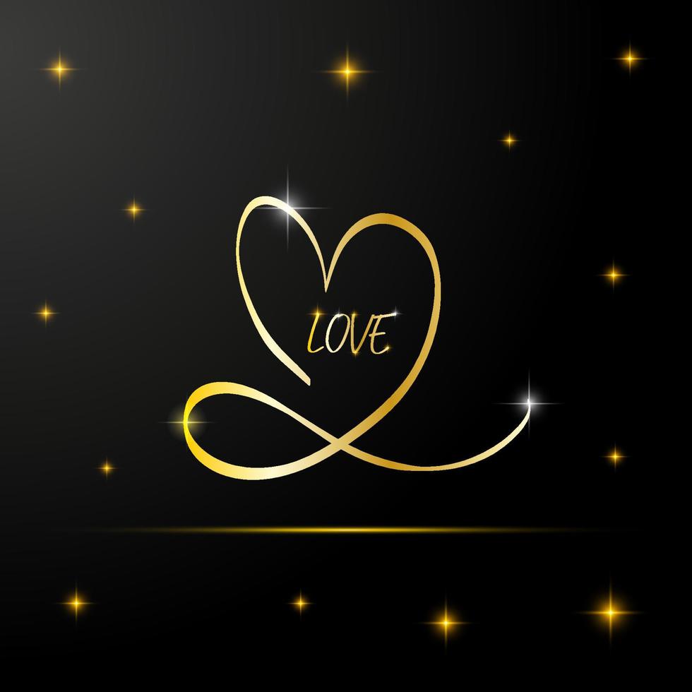 gelukkig valentijnsdag dag vector groet kaart met goud hand- getrokken hart en schittert. concept voor ansichtkaart, poster, banier, folder, uitnodiging, sieraden geschenk kaart