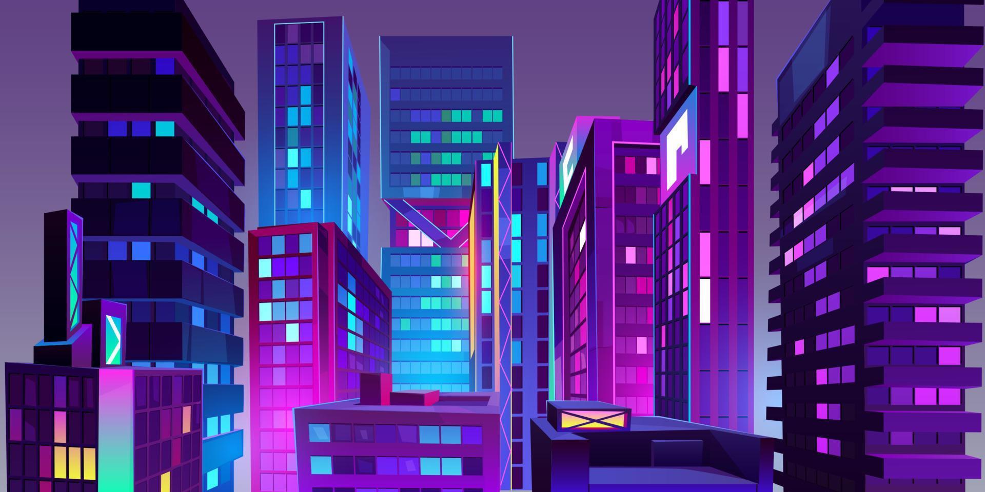 nacht stad met neon verlichting visie van dak vector