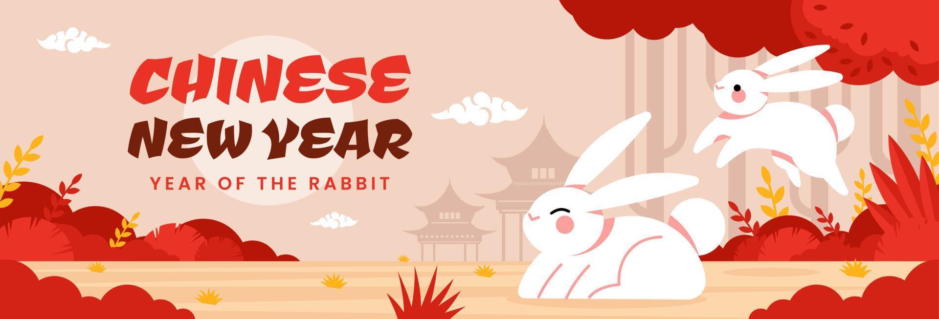 gelukkig nieuw jaar Chinese 2023 konijn vector horizontaal banier vlak ontwerp