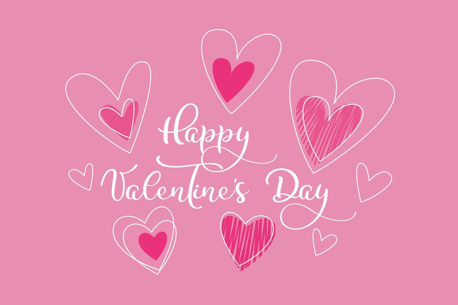 gelukkig Valentijnsdag dag. kaart. lijn harten, roze achtergrond vector