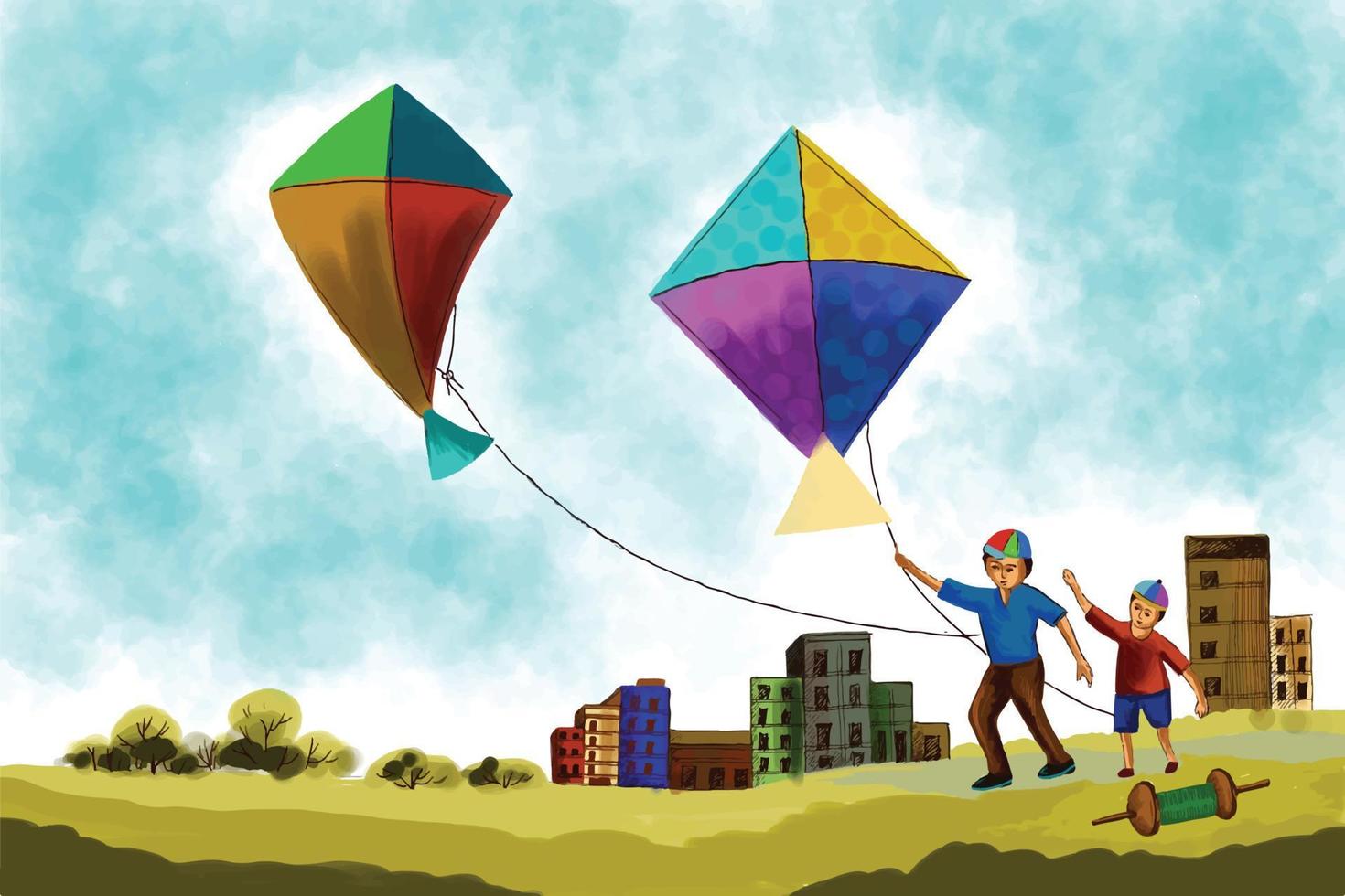 gelukkig makar sankranti kleurrijk vliegers voor festival van Indië achtergrond vector