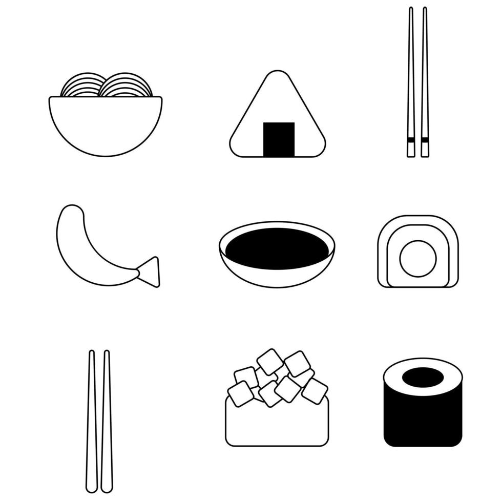 pictogrammen Aan de thema van sushi en Aziatisch keuken vector