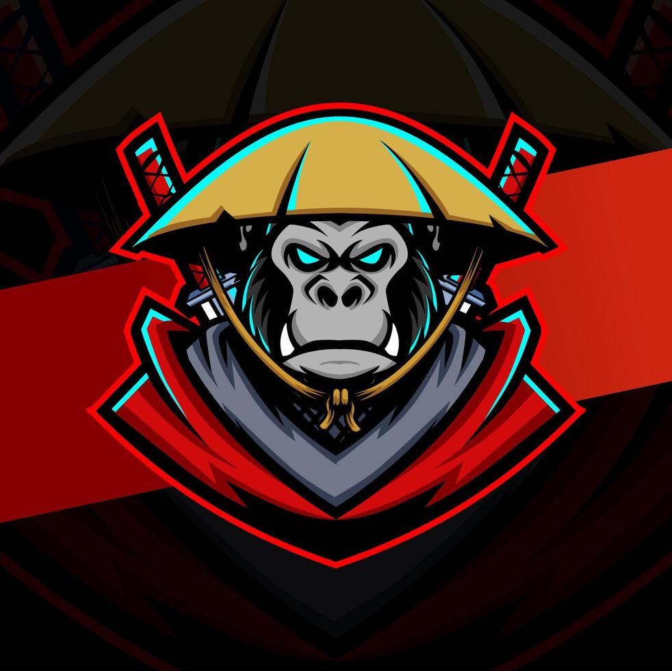 gorilla samurai ronin mascotte esport logo ontwerp voor gaming en sport logo vector