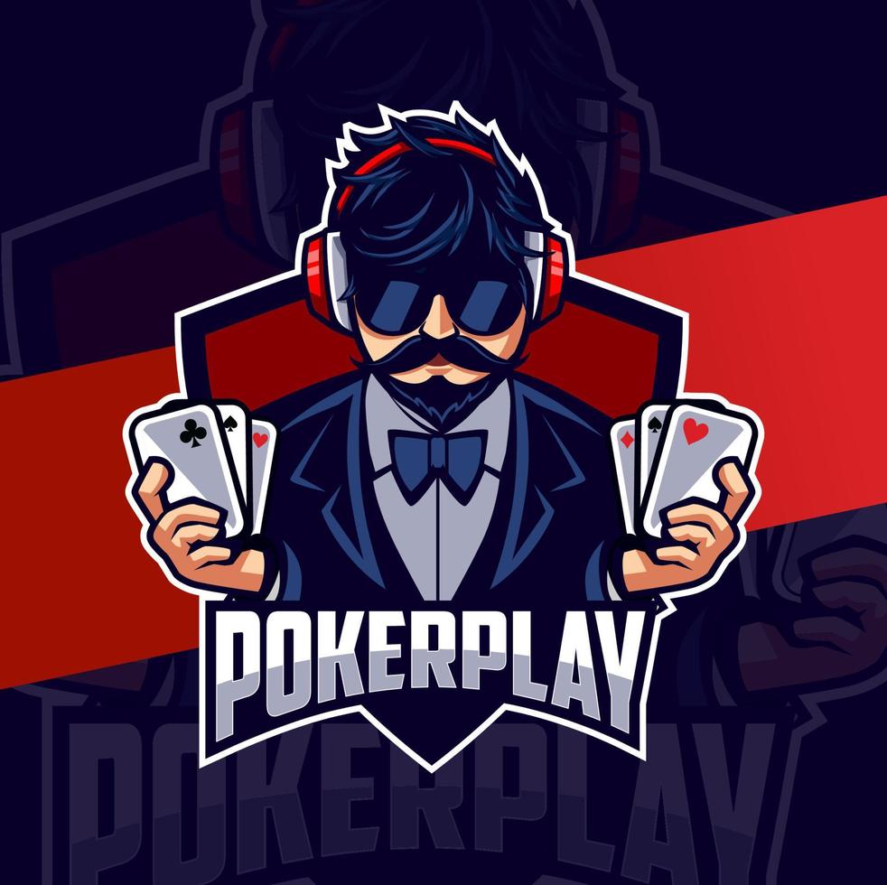 poker Mens mascotte esport logo ontwerp voor spel en sport vector